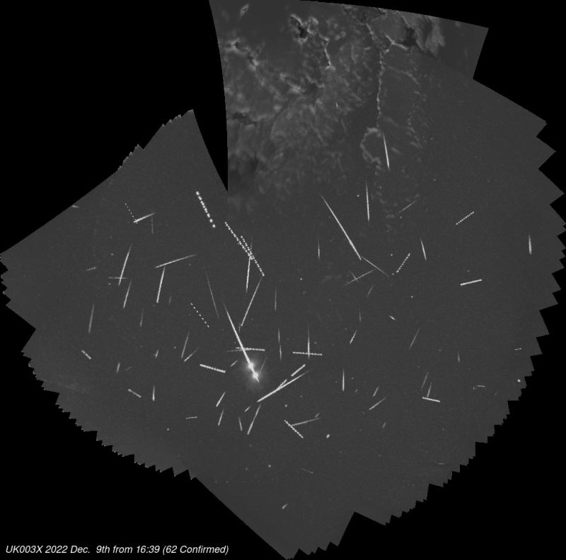 December Geminids and sigma Hydrids - night of 9th-10th December 2022
54 meteors were captured by my Global Meteor Network camera during the night between 21:09 on 9th and 06:37 on 10th December 2022. Of those, 16 were provisionally identified as Geminids, 11 as sigma Hydrids, 4 as Monocerids, 3 as alpha Draconids, and the rest, including the brightest (with two explosive events) as sporadics.
