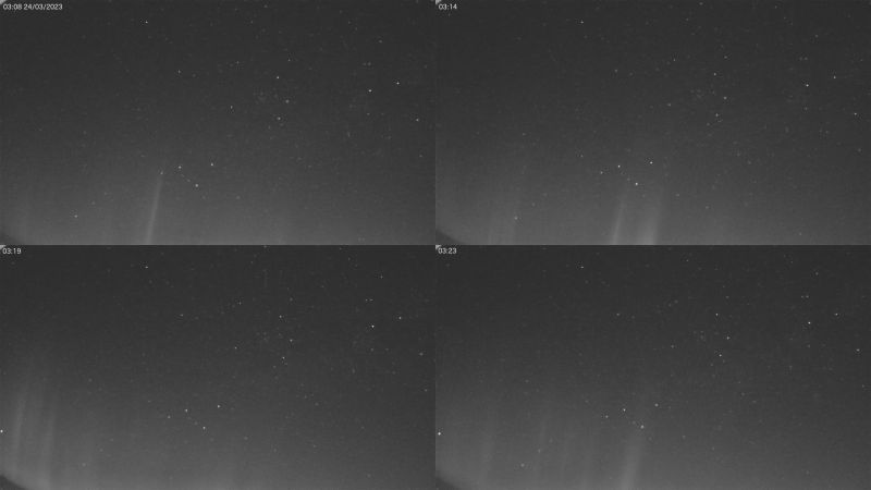 Aurora 2024 March 24 around 03:20 UT
Four "maxpixel" frames from my Global Meteor Network camera showing auroral activity over Gloucester
