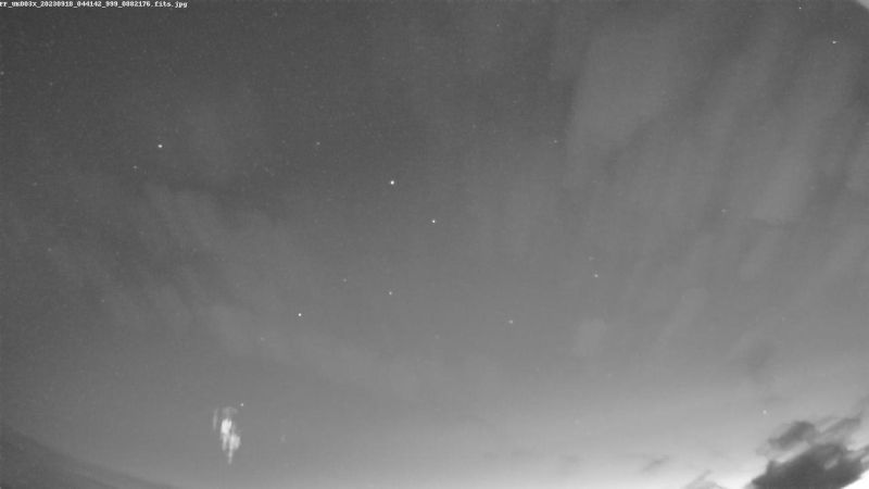 Thunderstorm Sprite - 18th September 2023
One of my meteor cameras caught an example of this unusual form of lightning last night. There'd been a huge thunderstorm over us around midnight, but this is from a far more distant thunderstorm somewhere to the north.  This is lightning that reaches up towards the ionosphere. To see it you need clear skies and a suitably distant thunderstorm. There have been some really spectacular examples posted to the meteor network groups recently, but this is the first one I've noticed on one of my cameras...
