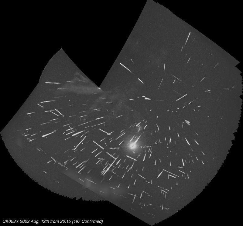 Perseids Maximum 2022
On the night of the Perseids maximum (12th-13th August 2022) my meteor camera recorded 197 meteors, of which 167 appear from local analysis to be Perseids.
