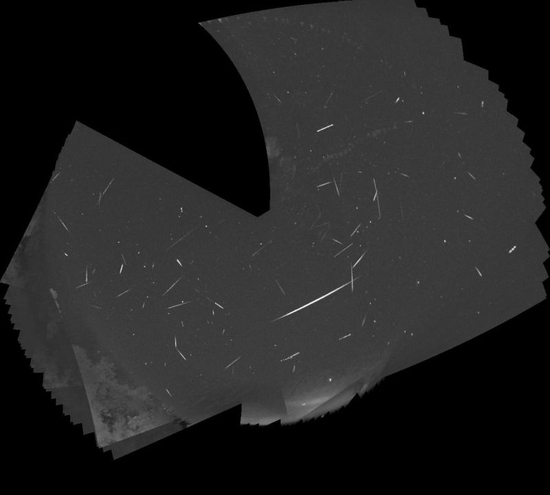 Meteors 24th to 25th June 2023
This is a tracked stack of the meteors captured by my two Global Meteor Network cameras on the night of 24th to 25th June 2023. The old camera caught 25 and the new one caught 34, but some meteors were caught by both cameras, so the total is less than 59. The preliminary analysis found four June iota Pegasids, three Northern June Aquilids, two Southern mu Sagittariids, one June mu Cassiopeiid, and the rest were sporadics. The brightest one was a sporadic that was seen by at least 33 other Global Meteor Network cameras.
