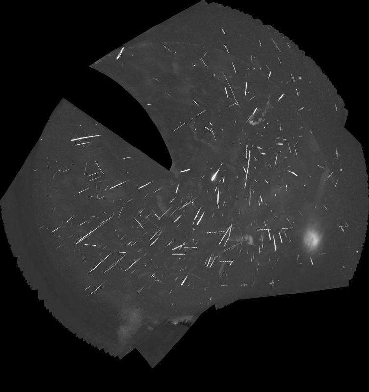 Perseids and others on night of 11th to 12th August 2023
This is a tracked stack of the meteors captured by my two Global Meteor Network cameras on the night of 11th to 12th August, 2023. From the preliminary analysis, one camera caught 114 Perseids and the other caught 127, but some were caught by both cameras. Likewise for other meteors: Sporadics, 29 and 20; Northern delta Aquiriids, 2 and 7; Southern delta Aquiriids, 2 and 4; eta Eridanids, 5 and 4; kappa Cygnids, 2 and 2; Piscis Austrinids, 2 and 1. 

