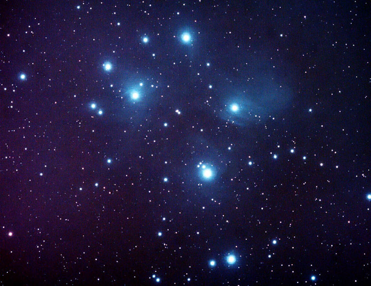 m45 The Pleiades cluster/ Seven Sisters in Taurus
Distance 407 ly.
10 x 300 secs with Canon 350D

Very windy
Link-words: Messier Cluster