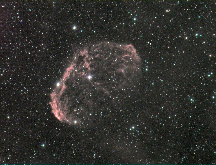 NGC 6888 The Crescent Nebula in Cygnus
This is my first LRGB guided image. I am quite pleased with it. I have got the basics of guiding but have not ventured into the world of combining RGB in layers. John combined this image for me & I am amazed at the difference it has made. 
