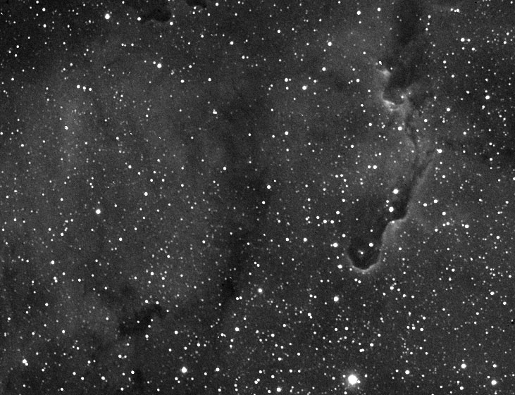 IC1396 The Elephant's Trunk Nebula in Cepheus
8 x 480 secs Ha  
This is an emission nebula & is 2,500 ly away.
Link-words: Nebula
