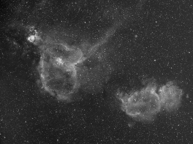 IC1805/1848 Heart & Soul nebulae
18x600, 7nm ha filter, QSI583ws/Leitz lens F4
Link-words: Nebula