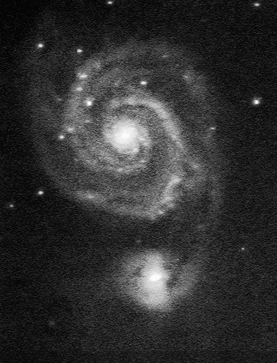M51 - The Whirlpool
Despite the orange skies of south London, M51 still shows all the fine detail that can be obtained!
Link-words: Messier Galaxy