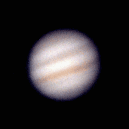 Jupiter 2002
The image on this page was taken at the prime focus of a C8 with a Toucam Pro Camera. The C8 is an 8 Inch Schmitt Cassegrain with a 2000mm focal length operating at f10.
Link-words: Jupiter