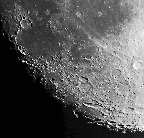The Gassendi Region
This part of the Moon shows up well many of the varied types of lunar terrain - old basins, lava flows - ray craters and heavily cratered landforms.
Link-words: Moon