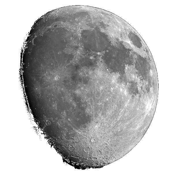 The Moon - in incredible detail
Paul has stitch this mosaic together from many smaller CCD image sections, giving the impression one huge CCD picture of this three quarter moon. Look at all the detail especially in the craters and the ray features.
Link-words: Moon