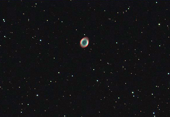 M57 - The Ring Nebula
M57 - The Ring Nebula in Lyra. A planetary nebula. My first ever colour image taken on the first day of using my SXV-H9 camera.
Link-words: Messier