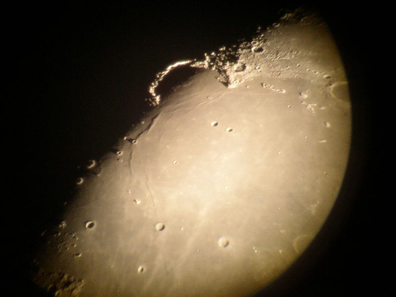 Moon handle
The illuminated ridge of the Montes Jura, an example of the many pictures taken in the earliest years of compact camera astrophotography. Anyone can do it now.
Link-words: Moon