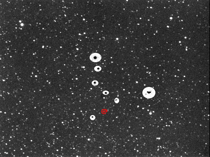 Pluto
Single shot, 60 seconds of Pluto.
See other two images for position. 
Identification stars Highlited.
