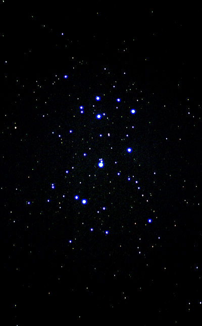 M45 Pleiades
The Pleiades, probably the most recognisable cluster in the northern skies.  This image show some of the blue nebulosity of M45 with some stars down to magnitude 10+.
Link-words: Messier Star