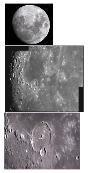 The Moon
A zoom in on the moon!  This image represents several images taken using different equipment on the same night of the moon.  I'm not sure what the crater is, but it looked great visually and therefore I thought I'd image it.
Link-words: Moon