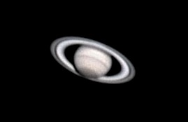 Saturn with 2 Meade 2x Barlows Jan 2004
Second attempt at Saturn this time using a 2 Meade 2x Barlow, Seeing 6/10.  Processed Registax 400ish frames from 600 auto-selected.
Link-words: Saturn