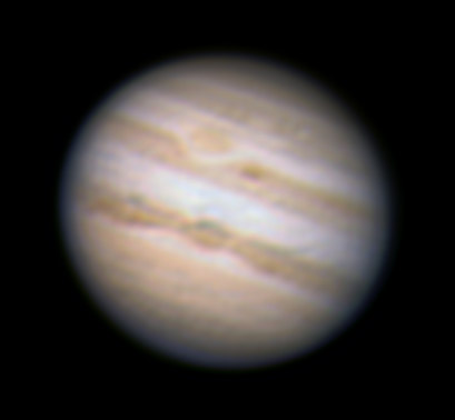 Jupiter 8 Sep 2009
Celestron C11 with Webcam.  Jupiter was only 20degrees above the horizon.
