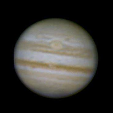 Jupiter 23 August 2008
Jupiter showing the great red spot (and more!)
80 frames of 0.2sec stacked
Link-words: Jupiter