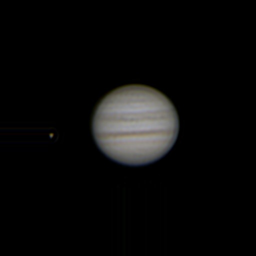 Jupiter and Io
400 frames of 0.2 sec stacked in Registax and mild deconvolution applied.
Link-words: Jupiter