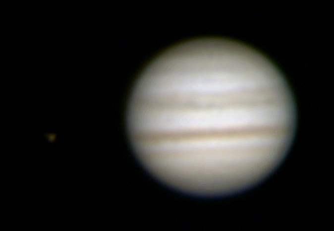 Jupiter and Io - July 2008
Jupiter is very low in the sky this year (15 deg altitude). Image taken at with SPC900 webcam using eyepiece projection on a Celestron C11: 400 frames of 0.2sec

Link-words: Jupiter