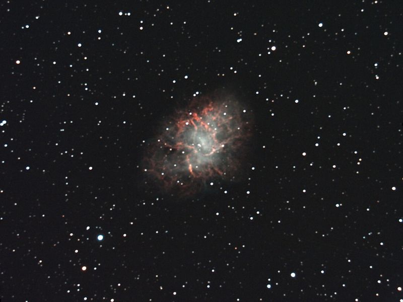 M1 - The Crab Nebula
22 x 5min on a clear but windy night.  Ambient temperature 5C.
Link-words: Messier Nebula