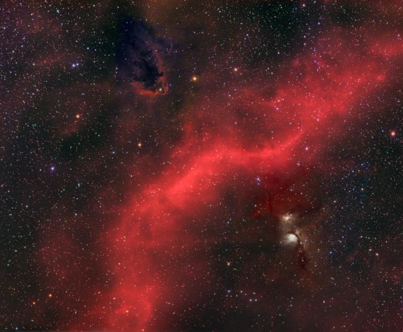 Barnard's loop and friends
Barnard's Loop 2021 + M78 2017 + The Boogeyman Nebula 2022
The whole area was imaged with a Samyang lens and Atik460EX but the detail in the Boogeyman and M78 were not so good, a) Because small and b) being in Bortle 8.
M78 was imaged in Bortle 4
Decided to combine them altogether
Link-words: Carole