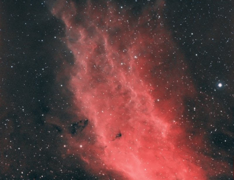 California Nebula NGC1499 (from Bromley)
Taken over two nights:
Ha 31 x 600secs
Ha 4 x 900 secs
Sii 17 x 300secs binned x 2
(took Oiii but there was nothing there)
So processed as HOO
WO ZS71 and Atik460EX + FR x 0.8, HEQ5
Link-words: CarolePope