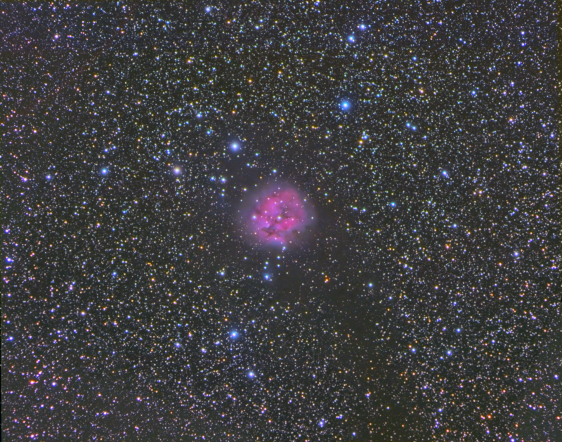 Cocoon Nebula IC5146
Dual Rig 
WOZS71/Atik314L + FR x 0.8 = Luminance 12 x 900 
ED80/Atik460EX + FR x 0.8 = LRGB - Lum 9 x 600, 
Red & Green 4 x 140 + 3 x 300 binned x 2, Blue 4 x 150 + 2 x 300 binned x 2

Total Luminance = 4.4 hours
Total RGB 1h 10m
Grand Total 5h 40m
Link-words: CarolePope