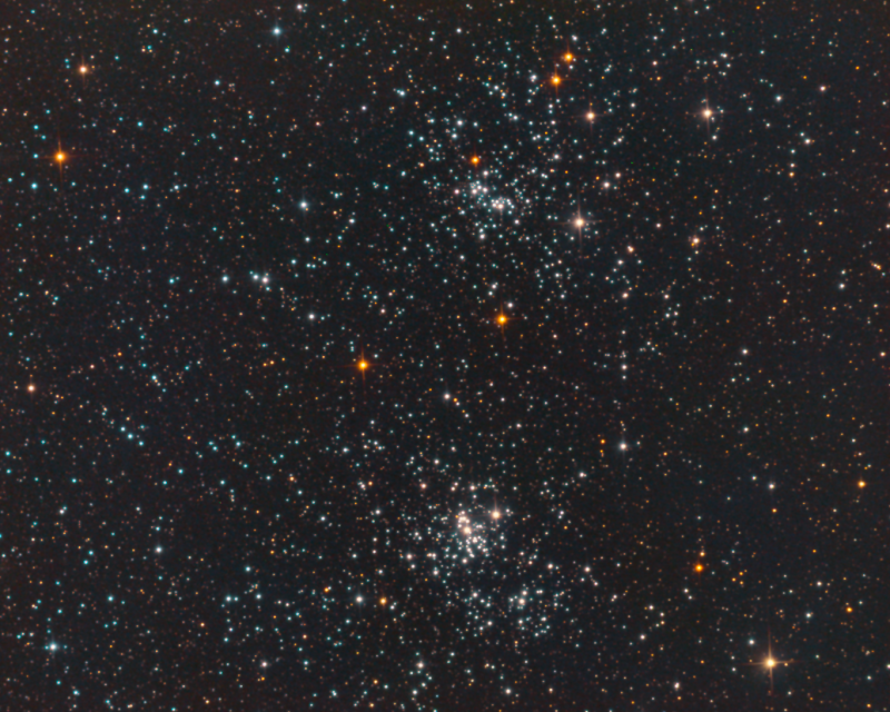 Double cluster
10 x 3min Luminance
12 x 90secs binned RED
10 x 90 secs binned GREEN
9 x 90 secs Binned BLUE
Skywatcher 130PDS & Atik460EX Baader coma corrector, HEQ5

Total 1 hour 16.5 mins
My first attempt at this target after 8 years of imaging !!!
Taken on a full Blue Supermoon 
Link-words: CarolePope