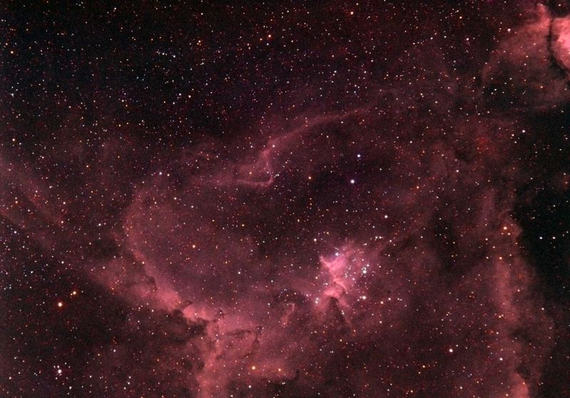 The Heart Nebula IC1805
Combination of Atik 383L CCD Ha & DSLR 
1 x 15min sub Ha (clouds)
27 x 5mins 800 ISO DSLR
Link-words: CarolePope