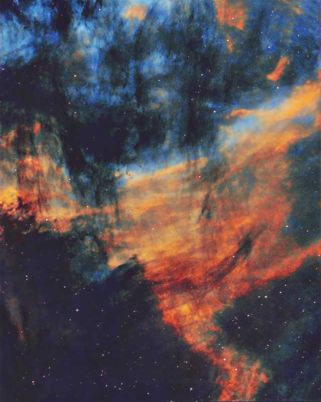 IC5068 The forgotten nebula 
Taken over 4 nights.  Skywatcher ED72 and Atik460EX.  
Full to last quarter Moon.
SkyshedPOD observatory where the dome had to be taken off as the target was high.  

Ha 21 x 600 (3h 30m)
Oiii 11 x 300 and 14 x 600 all binned x 2 (3h 15m)
Sii 10 x 300 & 16 x 600 all binned x 2 (3h 30m) 

Total imaging time 10h 15m

Bortle 7/8 SE London
Link-words: Carole