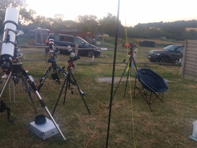Telescopes at Deep Sky Camp, July 2018
DSC July 2018 Cairds
Lots of Kit, possibly Carole's Dave's and Rogers. 

Link-words: Campsites2018