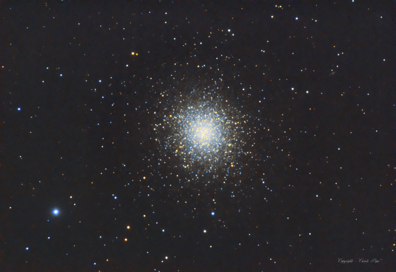 M13 Globular Cluster in Hercules 
24 x 180 secs Idas filter as luminance
Red 6 x 180 secs
Green 5 x 180 secs
Blue 5 x 180 secs
Atik428EX and x0.8 FR
Skywatcher ED120 
HEQ5
Link-words: CarolePope