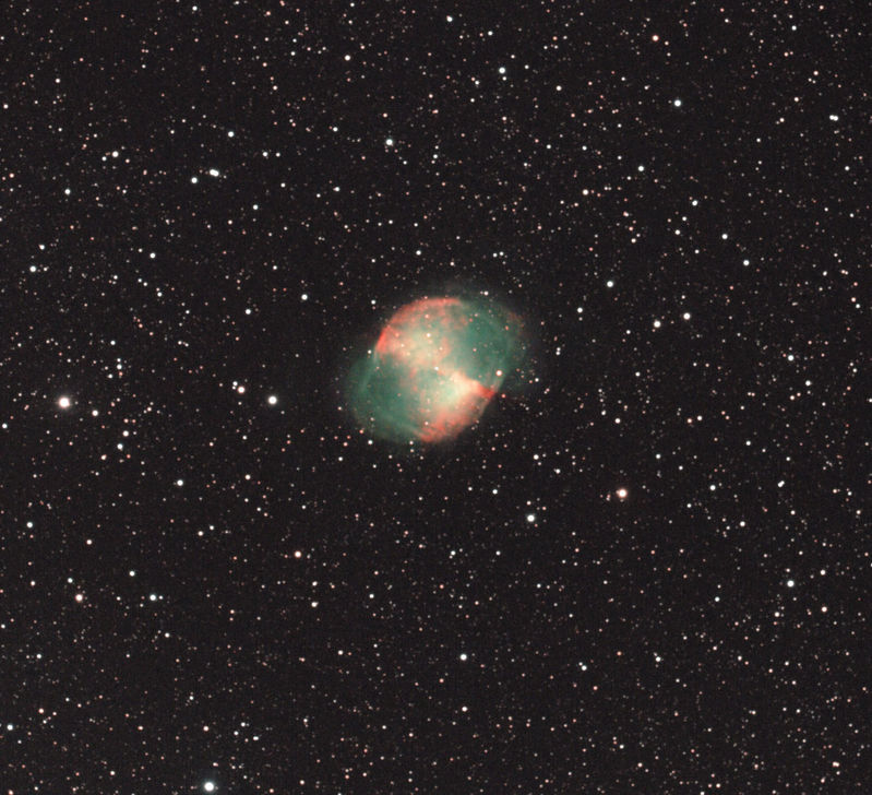 Dumbbell Nebula M27 
Done over 2 nights.  22nd May and 23rd May 2011
22nd 3 x 3.5min subs 800 ISO
23rd may 10 x 5min subs 800 ISO
Link-words: CarolePope