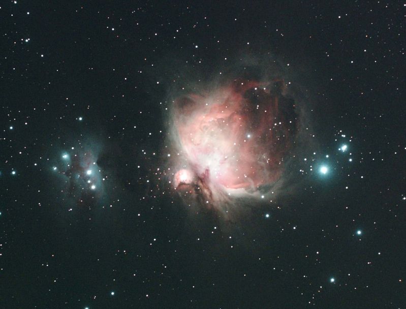 M42 Orion Nebula and Running Man
4 x 5mins at 800 ISO minus 4 degrees Plus darks flats and bias, plus 20 x 30sec for trapezium 
Link-words: CarolePope
