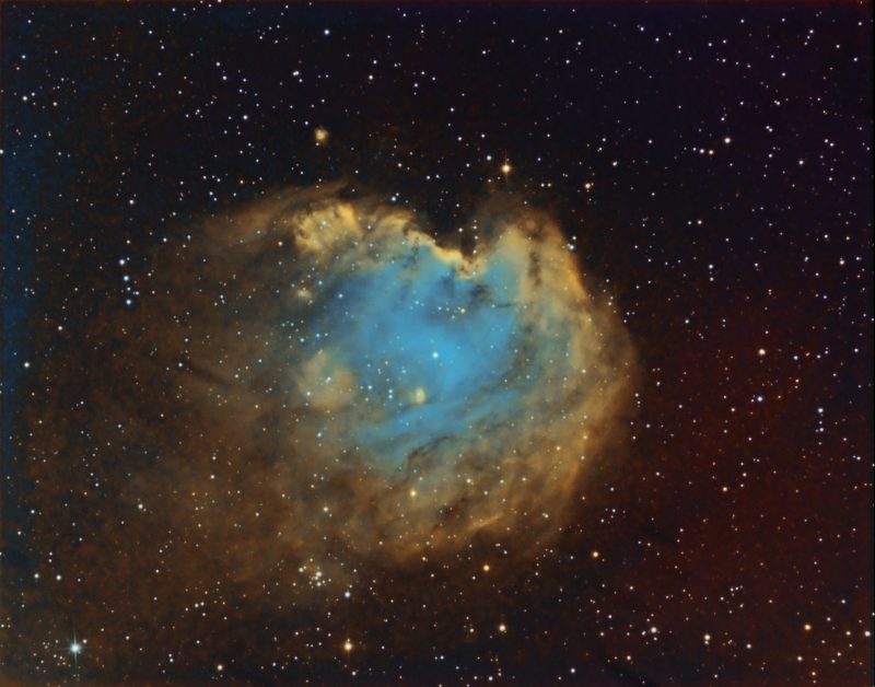 Monkey Head nebula NGC2175
3 x 600Ha + 8 x 900 Ha
oiii 6 x 300 binned
Sii 5 x 300 binned
Mapped SHO
Atik460EX, EFW2, HEQ5
Skywatcher 130PDS and Baader coma corrector

Taken on Full Blue Supermoon
Link-words: CarolePope