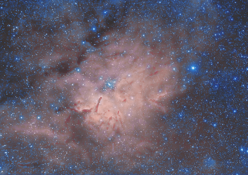 NGC6820 Reprocess
Original image captured in 2018 but was never happy with it as I could not get the blue to show up.  This is a reprocess utilizing the Photoshop Equalization function. 

Dual Rig

Atik314L/WOZS71
Atik460EX/ED80
Both with x0.8 focal reducer
HEQ5
Ha 29 x 600 = 4 hours 50mins
Oiii 17 x 600 binned + 5 x 300 = 3 hours 15 mins

Total imaging time = 8 hours 5mins

Oiii taken with Atik460/ED80 and Ha taken from both cameras.
Link-words: CarolePope