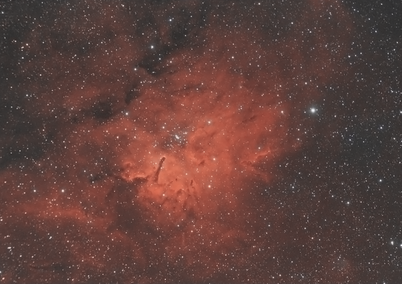 NGC6820
Dual Rig
Atik314L/WOZS71
Atik460EX/ED80
Both with x0.8 focal reducer
HEQ5
Ha 29 x 600 = 4 hours 50mins
Oiii 17 x 600 binned + 5 x 300 = 3 hours 15 mins
Total imaging time = 8 hours 5mins
Oiii taken with Atik460/ED80 and Ha taken from both cameras.
There is some blue signal in there, but it seems to be swamped by the stronger Ha signal
Link-words: CarolePope