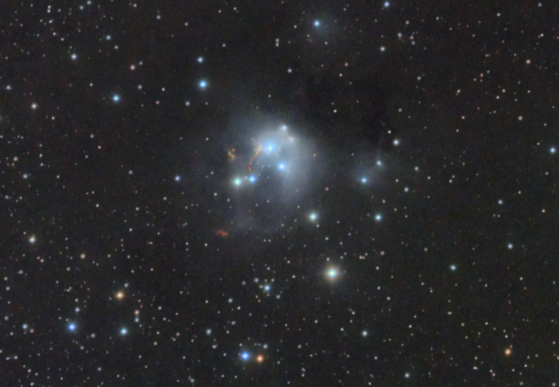 NGC7129 (Cropped)
Crop of larger image taken on a dual rig:
ED80/Atik460EX & ED72/Atik460EX on HEQ5

Lum 27 x 600
RGB 40 x 150 binned x 2

Total imaging time 6 hours 10mins
