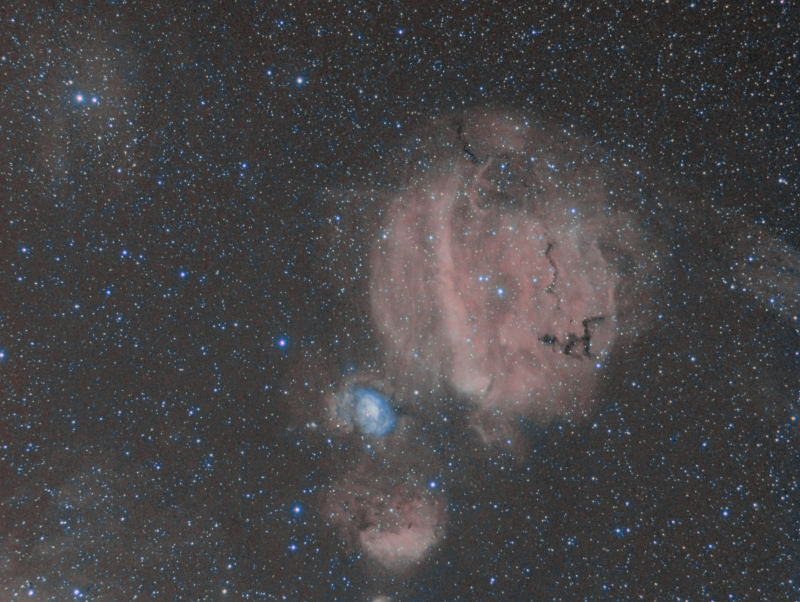 Sh2-232 (Pumpkin Nebula) 
Imaged over 2 nights.
Ha (Baader 3nm) 17 x 600 secs
Sii 13 x 600 binned
RGB stars 10 x 150 binned (each filter)
Total imaging time 6 hours 15 mins.
Atik460EX Baader filters.
WO ZS71 with x0.8 FR
HEQ5
Link-words: CarolePope