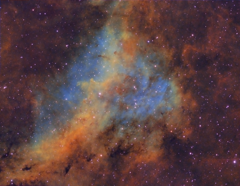 LBN251 (AKA Space Shuttle nebula)
Taken from my Home Observatory in Bortle 8

Atik460EX, Skywatcher ED120 + FR x 0.8
HEQ5
Ha 26 x 600
Oiii 11 x 300 binned
Sii  12 x 300 binned

Total imaging time 5h 50mins taken over two nights.
Link-words: CarolePope
