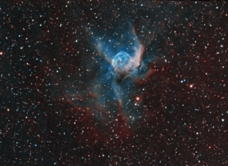 Thor's Helmet NGC2359 (dual Rig) 
My 3rd attempt at this target as I can never seem to get to a dark location when it is in the sky for long enough.
Dual Rig 
Atik 460EX on WOZS71 and Atik428EX on ED80 both with FR x 0.8, HEQ5
20 x 600 Ha
17 x 600 Oiii
Total imaging time to 3h 10m to 6h 10m
Mapped HOO
Link-words: CarolePope