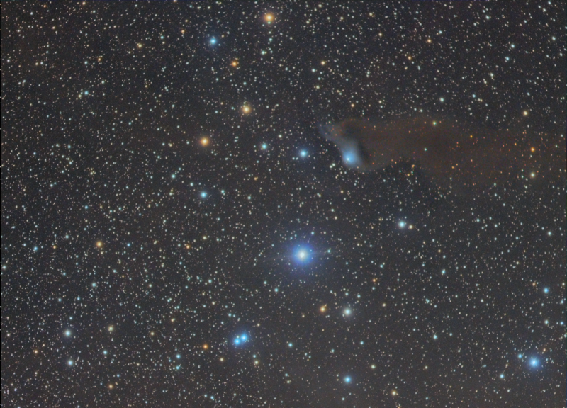 VDB152 Dark Nebula
Taken at Cairds on 6th and 7th July 2018 in a heatwave.
Dual Rig:
WOZS71/Atik314L (luminance only)
ED80/Atik460EX
Luminance 5h 55m (in both 600sec and 900sec subs
RGB 1h 17m in both 200 sec and 300sec subs binned x 2
Link-words: CarolePope