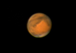 Mars 12 Dec 2007
This was taken on a particularly clear night in the early morning, I don't often persist this late it paid off! Two barlows were used (Moonfish 2" 2x ED and standard Meade 1.25" 2x) and no filters (not even IR for the webcam). Manual guiding.
Link-words: Duncan