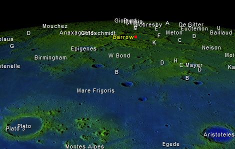 Moon Map- Top of Mare Frigoris, Crater W Bond, Barrow and Scoresby with Goldsmidt in shade.
Link-words: Duncan