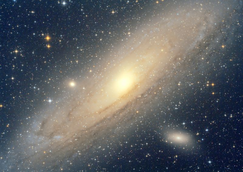 M31 Andromeda Galaxy 14 October 2017, Manche, France v2
Redid the colour, tightened the stars, fixed the pink centre ArcSinH stretched stars, sharpened and levels in Gimp 2.9
Link-words: Duncan