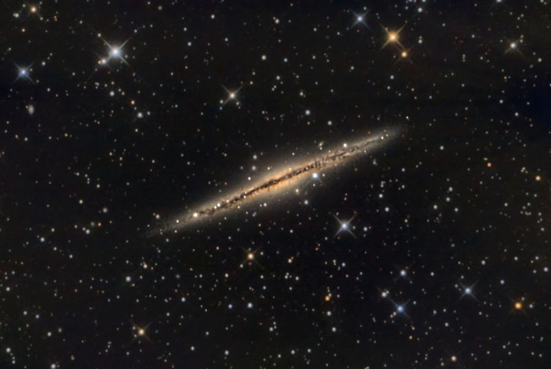 NGC 891 
47x240s = 3h 8m, Gain 1600, Offset 30, Temp -5c

Galaxy NGC 891
Information from catalog: ONGC
Magnitude: 10.84
Surface brightness: 24.17
Dimension: 13.0 x 3.0 '
Position angle: 22
Radial velocity: 528
Class: Sb 
Identifier: 2MASX J02223290+4220539,C 023,IRAS 02193+4207,MCG +07-05-046,PGC 009031,UGC 01831 
Constellation: Andromeda


