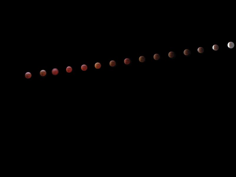 Lunar eclipse sequence
Montage of 2007 - 03 - 03 lunar eclipse at 5 minute intervals (with one error!).
15 separate images 

