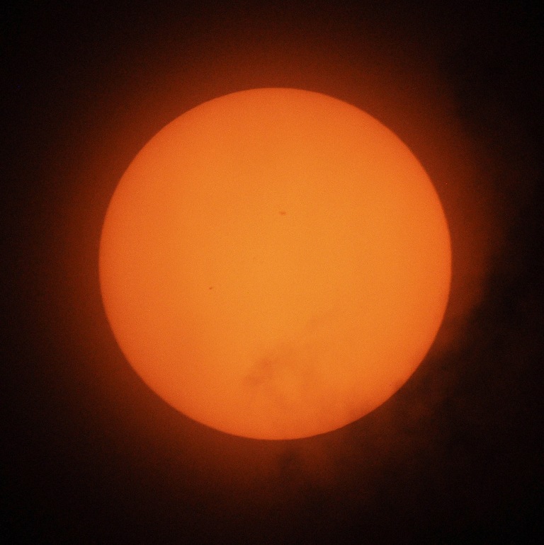 The Transit of Mercury, 09 May 2016
The Transit of Mercury: Mercury is just visible below approximately midway between the centre and the left-hand limb of the Sun. The image was taken through thin cloud.
Link-words: Mercury Sun