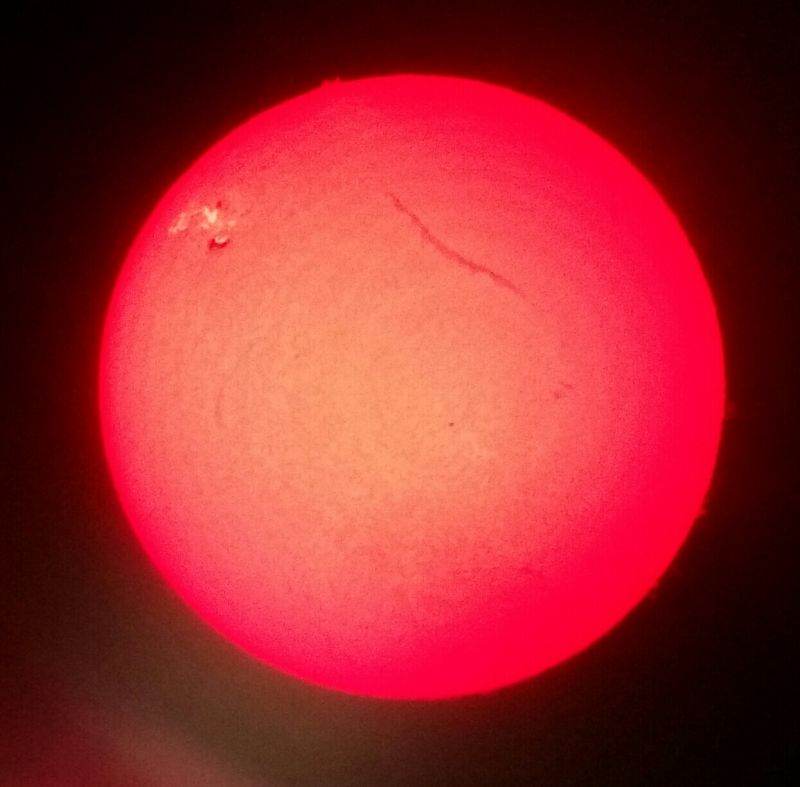 Knole Park Solar Observing 27th Oct 2014
Outreach public solar observing event at Knole Park, Sevenoaks on Monday 27th Oct 2014 from 10am - 4pm. You can see the filament that is connecting the two smaller sunspots that are shown in the white light filter photos from the event.
Link-words: Sun